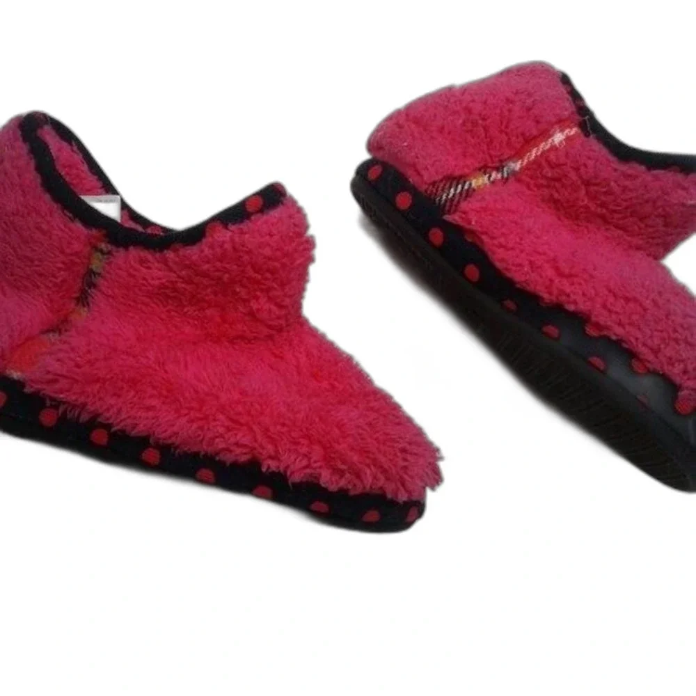 Dearfoams Memory Foam Slippers Girls 13/1 Plush Pile Pink Polka Dot Indoor/Out